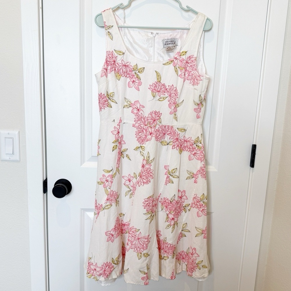 Adrianna Papell Womens Floral Midi Dress Size 12 Cottagecore Church Event Beaded